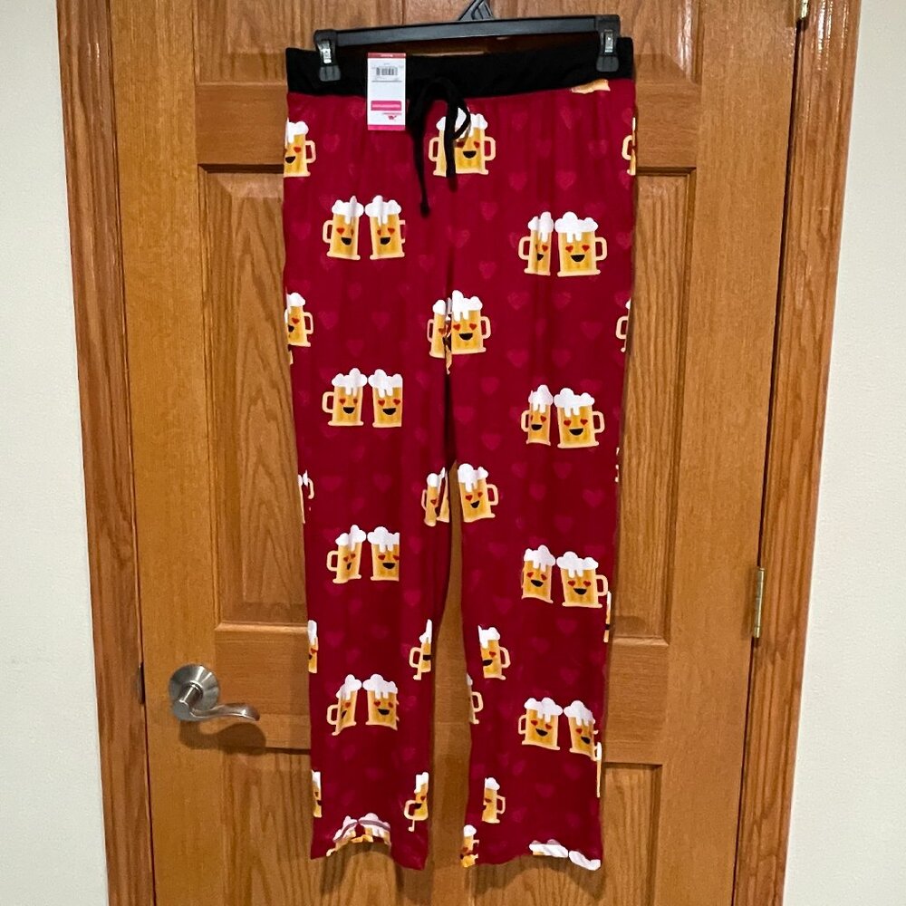 CELEBRATE Mens M 32-34 Beer Heart Red Pajama Lounge Pant PJs Sleepwear Funny NWT